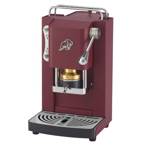 FABER COFFEE MACHINES | 3.0 Pro Essential | Cafetera ESE 44 mm compacta con bidón de cristal, soporte para cápsulas extraíble y prensa ajustable de latón (rojo cereza, cromo)