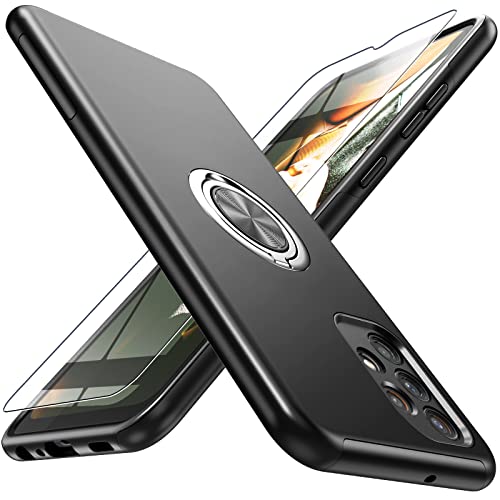 Yamink Case for Samsung for Galaxy A32 5G with Tempered Glass Screen Protector,Hybrid 2 in 1 Protective Slim Fit Sturdy Phone Case with Invisible Magnetic Ring Kickstand for Galaxy A32 6.5 Inch,Black