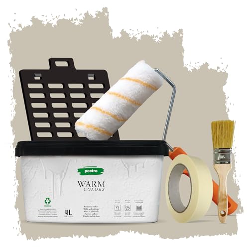 PECTRO Pintura Una Capa 4L (6,3kg) - incluye Rodillo, Rejilla, Brocha y Cinta - Pintura Interior Paredes y Techos Mate, colores cálidos, lavable de gran durabilidad y cubrición