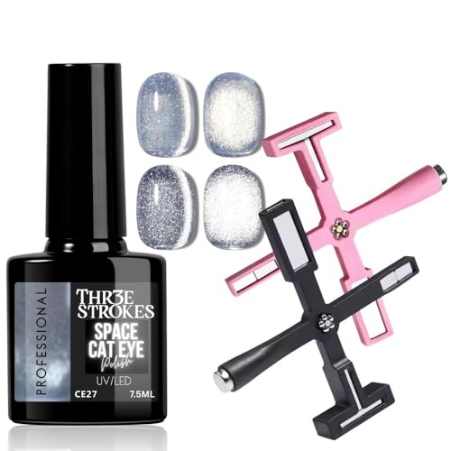Image of THR3E STROKES 9D Cat Eye Gel Nail Polish 7.5ML - Glitter Magnetic Gel with 3D Shimmering Effect - 5 in 1 Magnet Set - UV /LED Soak Off Gel for Nail Art & DIY Manicure at Home (CE27+5IN1MAG)