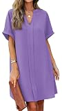 Lamilus Casual Dresses for Women 2026 Summer V Neck Short Sleeve Shift Dress Wrinkle-Free Work Office Mini Dress with Pockets Flattering H-Line Tunic Dress for Pear Shape Body (Medium,Pastel Lilac)