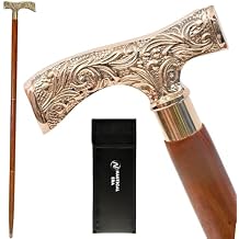 Derby Walking Cane- 37" Foldable Wooden Stick for Men and Women with a Golden Tone Brass T-Shape Handle Handmade Ebony Canes for Seniors, Comfortable and Natural Wood Unisex Cane Best Gift
