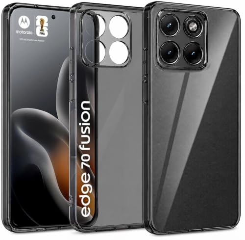 Image of VONZEE Compatible with Motorola Moto Edge 70 Fusion 5G Back Cover Case Clear,[ Anti Yellow ][Military Grade Protection] Hard PC Back Cover Transparent-Black