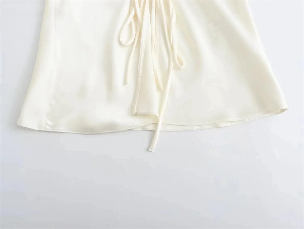 Blusas de satén con solapa para mujer, manga larga, lazo, con cordones, casual, ajustada, cuello en V, ropa de calle