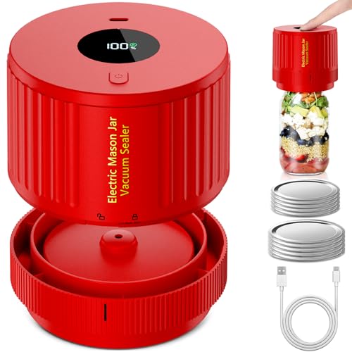 Electric Mason Jar Vacuum Sealer Kit for Wide Mouth and Regular Mouth Mason Jar - Red