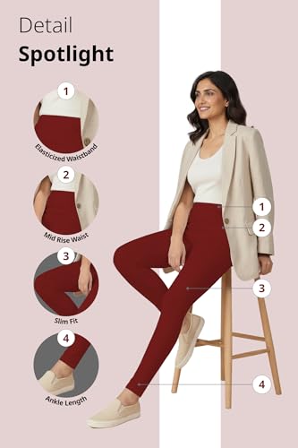 Image of Women's Cotton Lycra Ankle Length Leggings | Regular Rise, Soft 4 Way Stretch Fabric | Casual & Ethnic Wear