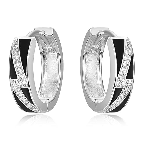 Pendientes de aro de plata de ley 925 negros estilo sleeper unisex