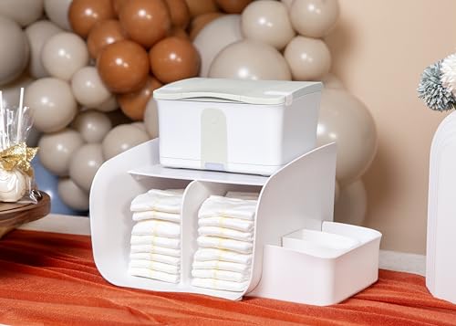 Image of Ubbi Tabletop Diaper Caddy, Diaper Storage, Caddy Organizer, White | Non-Skid Rubber Feet, Baby Diaper Caddy Organizer for Wipes & Baby Accessories, Newborn Nursery Essential