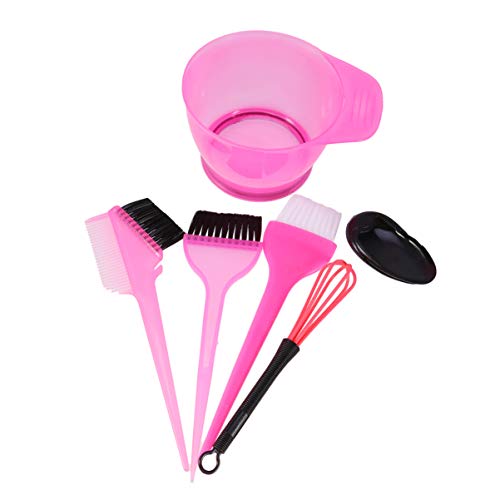 Minkissy 6pcs Hair Dyeing Brush Hair Color Bowl Mixing Bowls Professional Coloring Applicator Tool Kit DIY Hair Bleach Tinting Brushes Tool (Rosy)