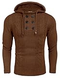 COOFANDY Men Knitted Hoodies Pullover Casual Long Sleeve Slim Fit Turtleneck Sweaters Caramel