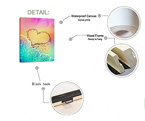 Agcary Multicolor Love Heart Beach Poster Wall Decor Print Paintings Canvas Modern Giclee Abstract Landscape Home Decor Wooden Framed Stretched Print On Canvas Ready To Hang 16" X 12" #TOP6