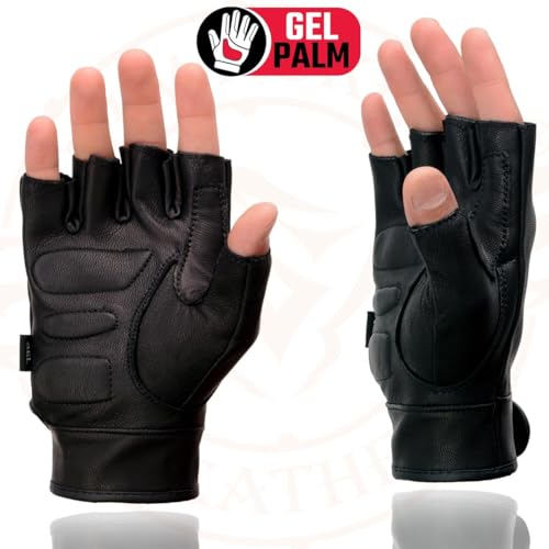 Image of Milwaukee Leather SH198 Men's Black Flame Embroidered Fingerless Gloves with Gel Palm | Padded Comfort; Vibration Relief; Flame Embroidery