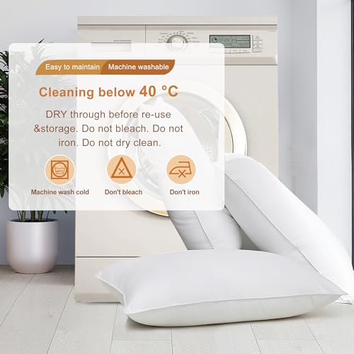 WQSPRING Down Feather Pillows Queen Size Set of 2-750 Fill Power Hotel Quality Bed Pillows for Sleeping, Medium Firm Soft Support for Side Back Stomach Sleepers(20” x 28”)