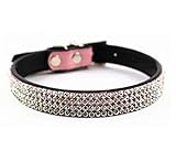 COCOPET Adjustable Studded PU Leather Kitten Cat Collar Safe Collars Bling Diamante with Jingle Bells (Small, Pink)