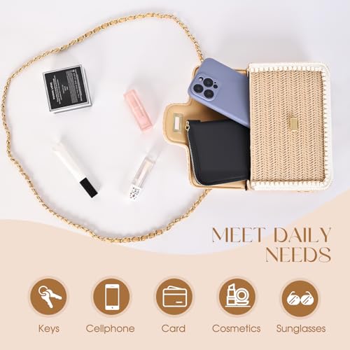 Image of Straw Crossbody Bags for Women, Summer Fashion Straw Purses and Handbags Shoulder Raffia Clutch Bag with Pearls