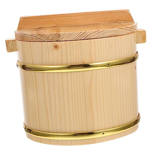 IMIKEYA Recipiente para Servir Arroz y Mezclar Sushi, Cubo de Madera Tapa para Almacenar Arroz Cocido, Barril Redondo de 7x7x5.5 Pulgadas Adecuado para Cocina y Restaurante
