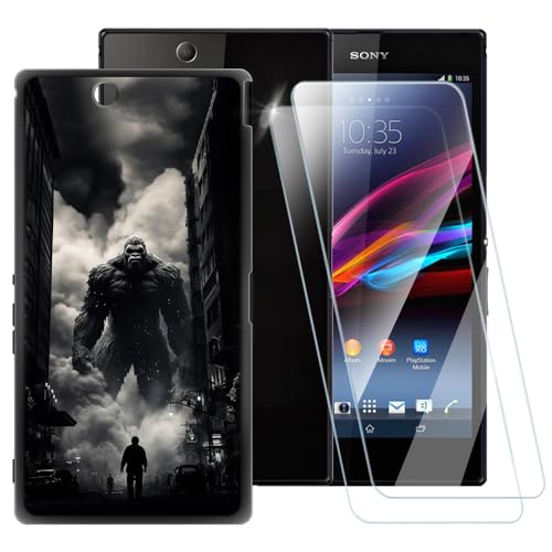ESACMOT Coque motif monstre compatible avec Sony Xperia Z Ultra XL39H + [2 paquets] protecteur d'écran en verre trempé, coque antichoc pour Sony Xperia Z...