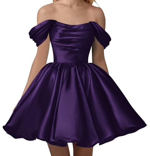 Off Shoulder Satin Homecoming Dress 2025 Strapless Pleated Short Prom Dreses for Women