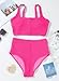 Herseas Women's Bikini Sets Scrunch Square Neck Swimsuits Slimming Wireless Resort Bathing Suits Hot Pink Vacation Outfits Large