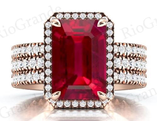 Art Deco 7.5 CT Emerald Cut Ruby Engagement Ring Set Rose Gold Ruby Wedding Ring Set Antique Ruby Wedding Ring Set Vintage Ruby Bridal Ring Set Anniversary Ring Set Promise Ring Set3