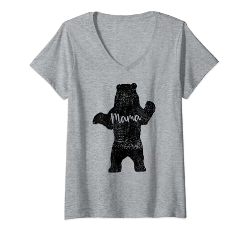 Mamá Oso Mamás Día Vintage Desgastado Oso De Pie Camiseta Cuello V