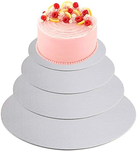 NACAIKJ 4Pcs Cake Boards Round Cake Board for Tiered Cakes Thin Cake Boards 6inch 8inch 10inch 12 inch Silver Cardboard for Tier Cake