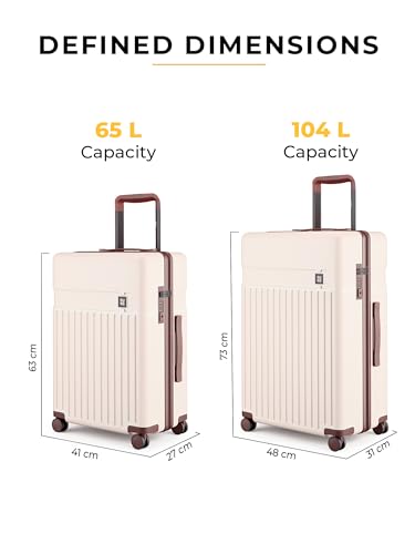 Image of EUME Classic Check-in Medium 65 Cm and Check-in Large 75 Cm Luggage Trolley Bags for Travel - Set of 2 (Mocha White) | Polycarbonate (PC) 8 Hinomoto Wheels Suitcase | Travel Bags for Luggage Trolley