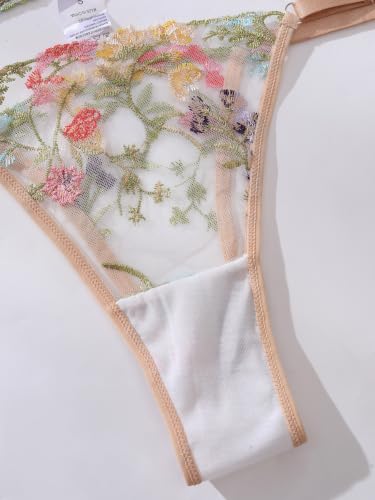 Image of Sexy Floral Embroidered Flower Mesh Underwire Push Up Lingerie Set