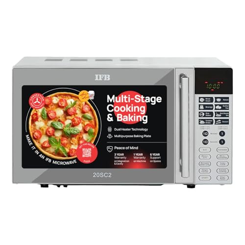 Image of IFB 20L Convection Microwave Oven, 24 Standard Cook Menus (20SC2, Metalic Silver, Steam Clean, Weight Defrost, Grill & Multi-Stage Cooking, 10 Power Levels)
