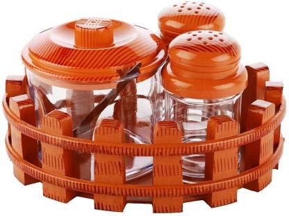 Image of Nabhya Complete Dining Table Set of Pickle Jars, Salt and Pepper Dispenser, Toothpick Holder and Spoon Holder(Wooden Look Design, Plastic) (Table Top)