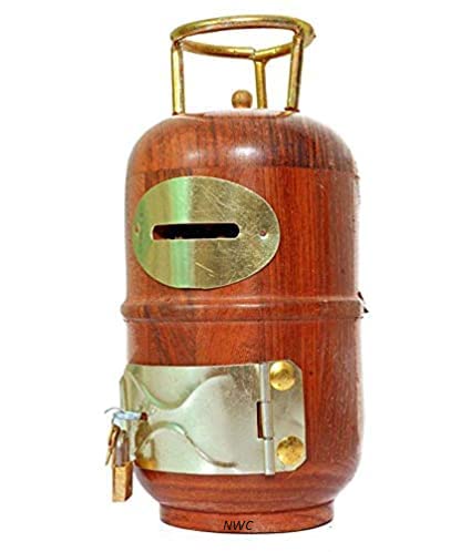 Image of Gas Cylinder Shape Wooden Coin /Money /Piggy Bank Saving Box. - (Gift for Kids | Boys /Girls | Toy (Wooden Money Bank Coin Storage Kids 8)