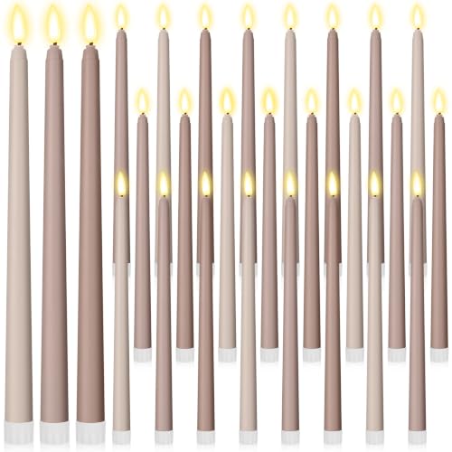 Image of Macarrie 24 Packs Flameless Taper Candles Battery LED 11 inch,Morandi Brown | Fake Candlelight Flameless Candlesticks Flickering Tapered for Weddings, Parties, Decor, Summer Fall Event
