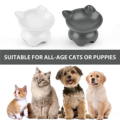 Woofinpets Ceramic Raised Cat Bowls - Slanted Elevated Cat Food Bowl Water Bowl For Protecting Pet's Spine, Food Grade Porcelain Cat Dish Kitty Bowl, Microwave & Dishwasher Safe, 4 Oz, White #TOP3