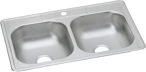 Elkay D23322 Dayton - Fregadero de cocina de acero inoxidable con doble lavabo de 33 pulgadas, 1 orificio para grifo