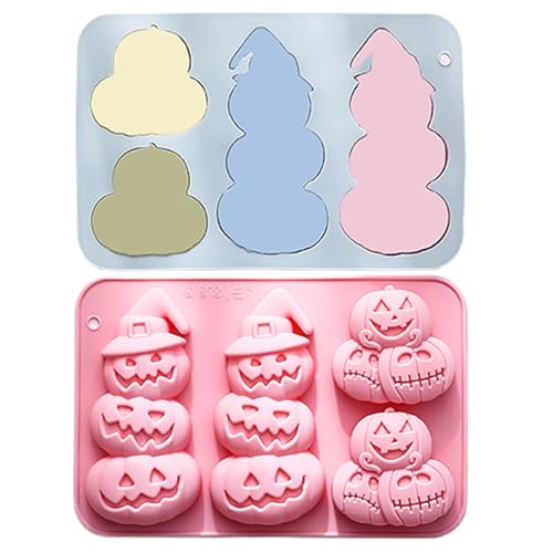 Celuicion Molde de silicona para Halloween, antiadherente, 3D, forma de calabaza, 2 piezas, para jabones, chocolate, pasteles, fondant, tortitas, galletas, dulces, otoño, Halloween