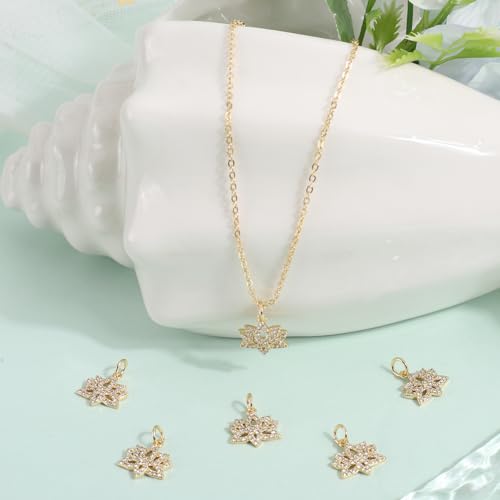 Beebeecraft 1 Box 6Pcs Lotus Flower Charms 18K Gold Plated Brass Cubic Zirconia Flower Yoga Beads Charms Crafts Supplies for DIY Necklace Bracelet Earrings - Image 4