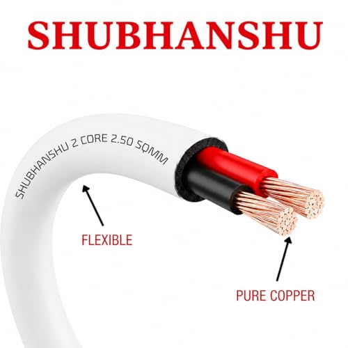 Image of 2 Core X 2.50 SQMM Copper Round Wire | PVC Insulated Flexible Electric Cable | ISI Certified | Pure Copper Cable | 90 Meters | White | Round