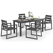 Cozyman Poly 5-Piece Outdoor Patio Dining Set, All Weather Dining Table and Chairs, Resin Patio Furniture Dining Sets for Outdoor Indoor, Garden, and Backyard, Dark Gray