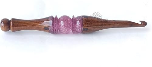 Miniatura 3 de Merit wooden craft Ganchos de ganchillo hechos a mano de resina azul claro epoxi y mezcla de madera, agujas ergonómicas de mango suave, tejido de