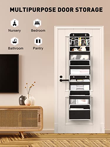 Image of Yecaye 6-Tier Over The Door Storage Organizer, Flexible 1 Split into 2 Swing-Proof Hanging Bathroom Organizer, Bedroom Organizers and Storage for Newborn Baby Essentials, Black