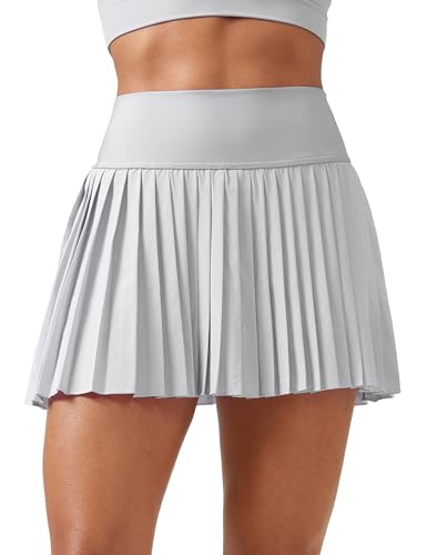 CRZ YOGA High Waisted Pleated Tennis Skirts for Women - Mini Lined Casual Tummy Control Skort with Pockets