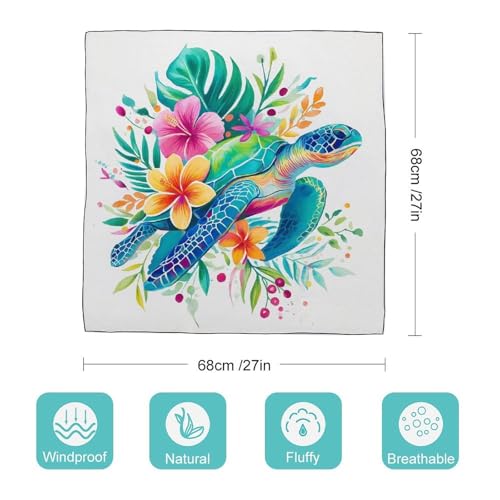 Sea Turtle Swimming Tropical Flowers Hibiscus Women Hair Scarf Square Silk Like Head Scarves Handkerchief Satin Neck Scarf2