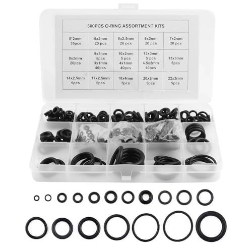 300PCS O Ring Kit Set,18 Size Rubber O Ring Assortment Hose Washers for Automotive Repair,Air or Gas Connections,Professional Car Accessories O-Rings Gaskets Washers (300Pcs)