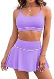Pink Queen Sexy High Waisted Bikini Set for Women Swimwear 2 Piece Swimsuit Scoop Neck Bikini Top with Swim Skirt Athletic Bathing Suit Light Purple M