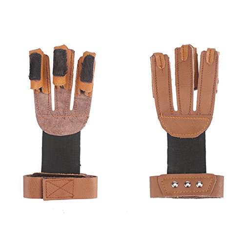 Krayney Adult Youth Archery Leather Gloves Finger Arrow Bow Archery Accessories (Brown-Adult Size) #TOP4