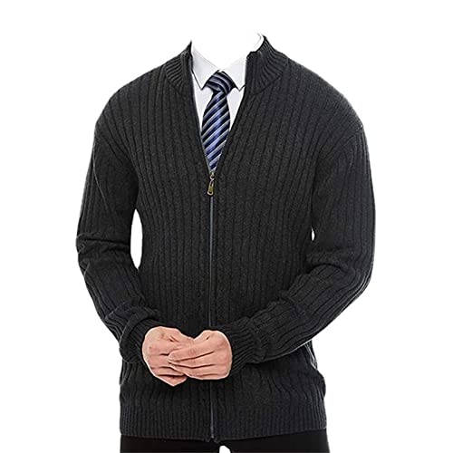 Men's Cardigan Half Turtleneck Sweater Fashion Temperament Long Sleeve Zipper Ribbed Knit Top Slim Solid Color Top