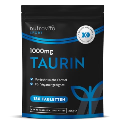 Taurin Tabletten 1000mg - 180 L Taurin Tabletten - 3 Monate Vorrat - Taurin Kapsel Alternative - Vegan - Nutravita