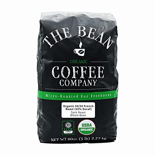 The Bean Coffee Company Organic 50/50 French Roast, 50% Decaf, Dark Roast, Whole Bean, 5-Pound Bag #TOP17