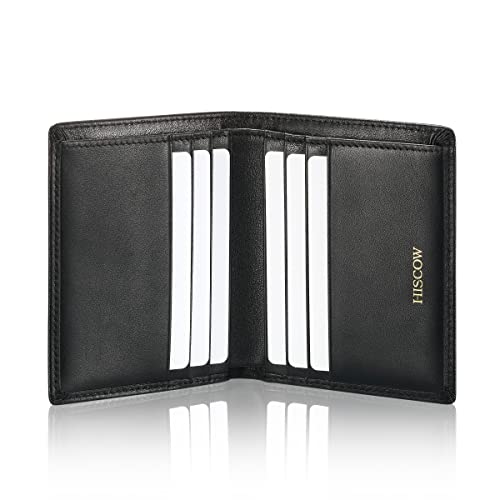 HISCOW Full Grain Leather Bifold Wallets for Men, Slim Minimalist Mens Wallet, Gifts for Dad Birthday Fathers Day (Black)