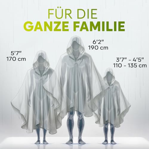 ZENO Regenponcho Festival Wasserdicht - Regenponcho Familien Set - Regencape Festival Einweg - Damen, Kinder & Mann - Transparent mit Kapuze - Reise, Wandern, Camping